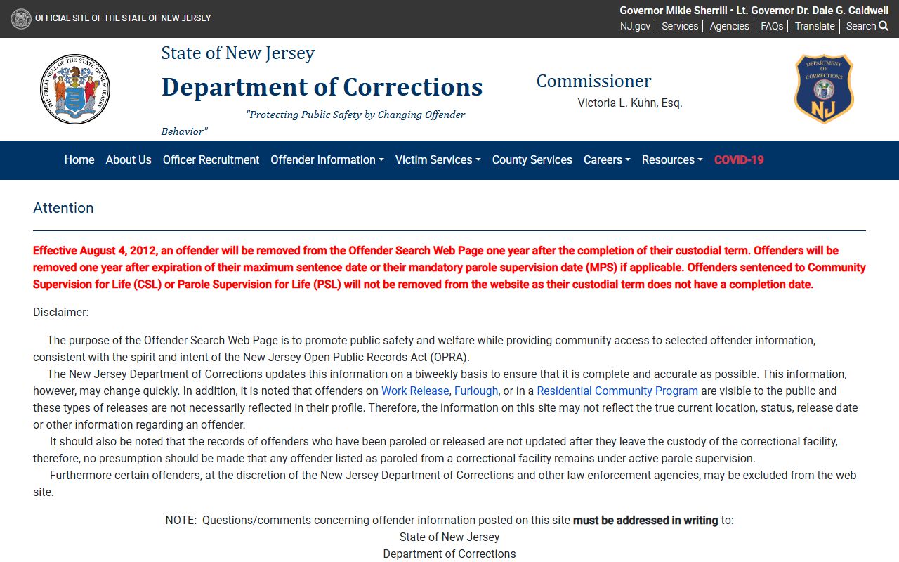 Warren County inmate population state prison lookup through NJDOC offender search